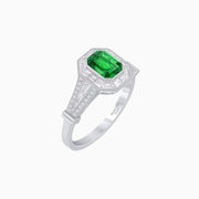 Emerald Cut Halo Mounting Ring with Baguette & Round Diamonds - Shahin Jewelry